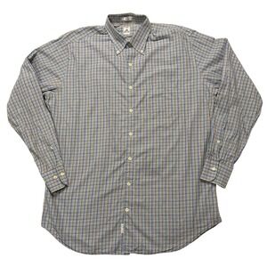 Peter Millar Men's Long Sleeve Plaid Shirt Size Large, 100% Cotton, Blue Green